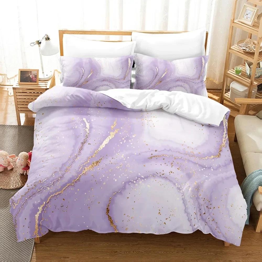 Purple Marble Comfortable Duvet Quilt Cover Pillowcase Bedding Set Children Bedroom Decoration Home Textile