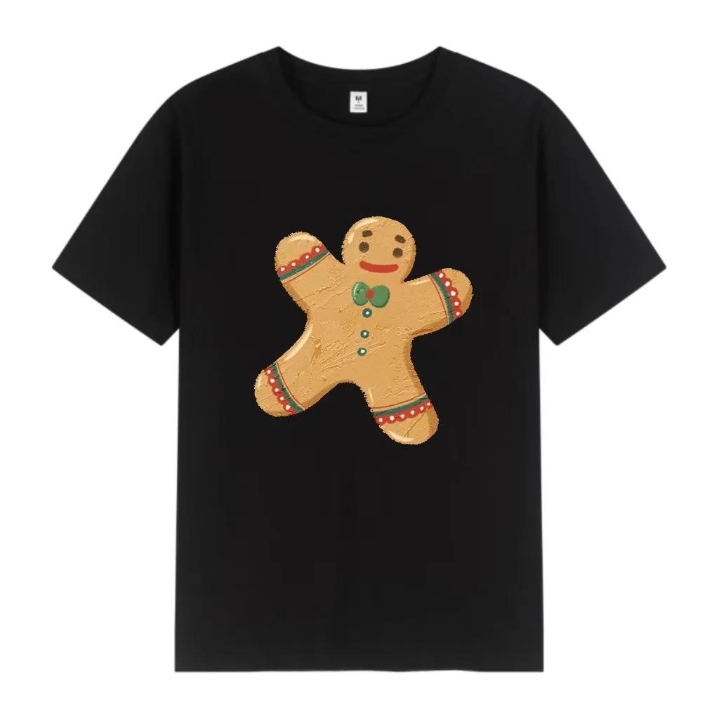 

Christmas Short Sleeved Gingerbread Printed Womens Comfortable Harajuku Streetwear Tshirt New Year Party Clothing 4XL