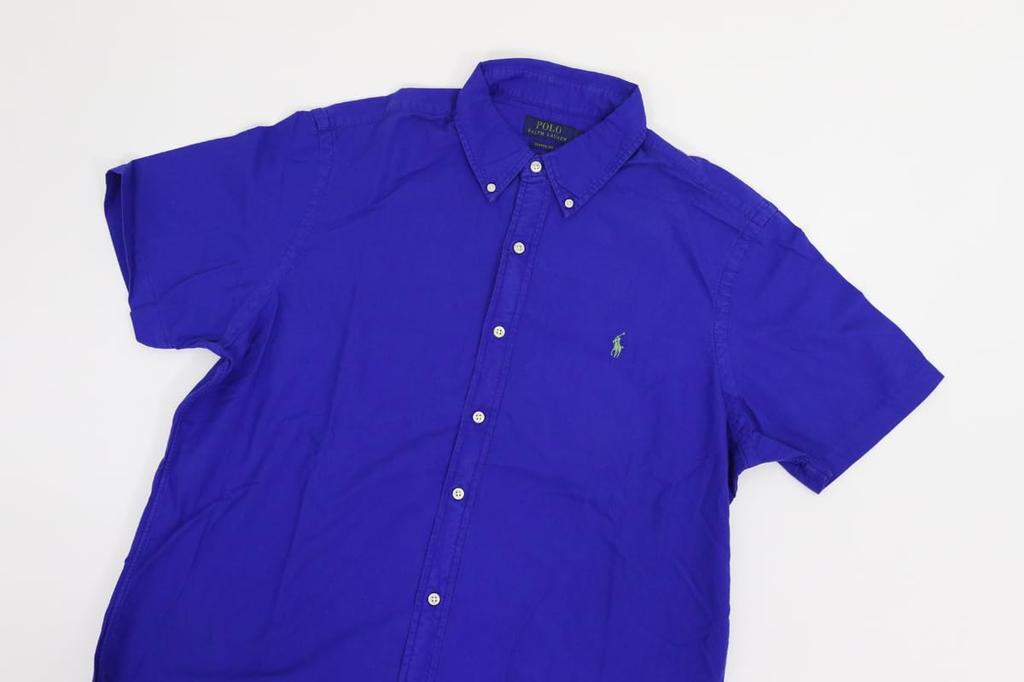 Polo Ralph Lauren Classic Fit Short Sleeve Shirt with Embroidered Vintage Oxford RL Untucked Size Blue Men's Button-Down Pony, Cloth, Fit, M, (Product