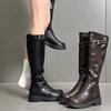 Cowhide version~ long boots women's autumn and winter retro side zipper thin long boots but knee thick heel high boots knight boots