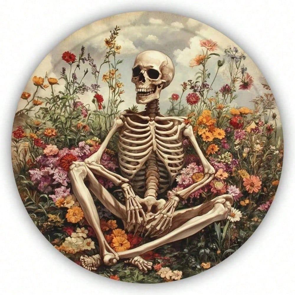 Vintage Skull Metal Sign Round Tin Poster Bar Wall Decor Keywords: metal poster, tin sign, skull decor, retro wall art, bar decoration