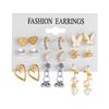 9 Pairs Women Earrings Butterfly Heart Geometric Ear Stud Creative Retro Crystal Pearl Earrings For Gift