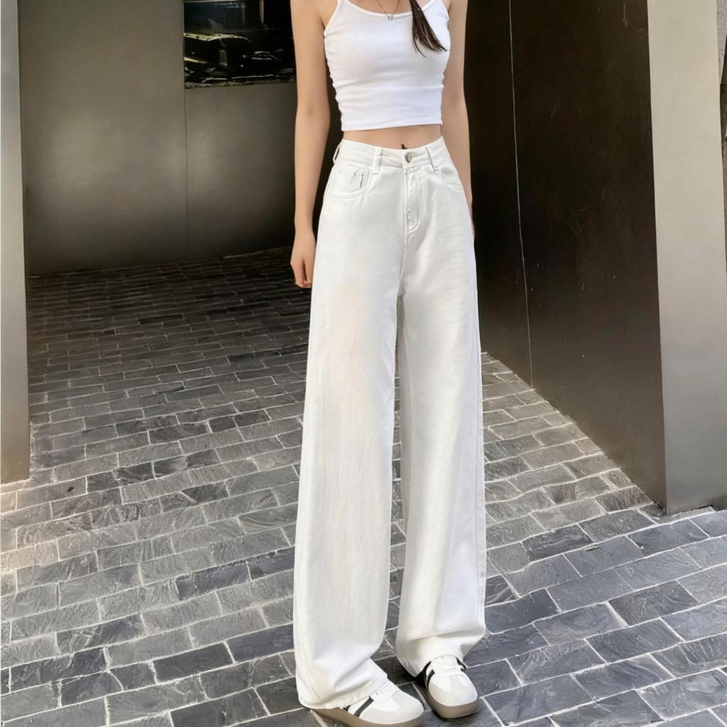 Jeans da Donna a Vita Alta Gamba Larga Vestibilità Larga Casual Vintage Dritti in Denim