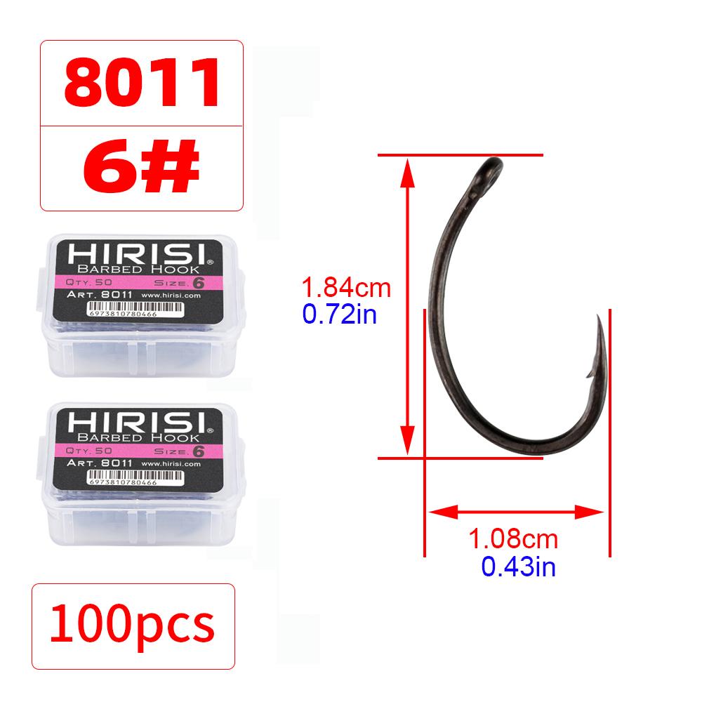 Hirisi 50/100pcs PTFE Coating Carp Fishing Hooks Steel Barbed Hooks In Box 8011 Fishing Accessories