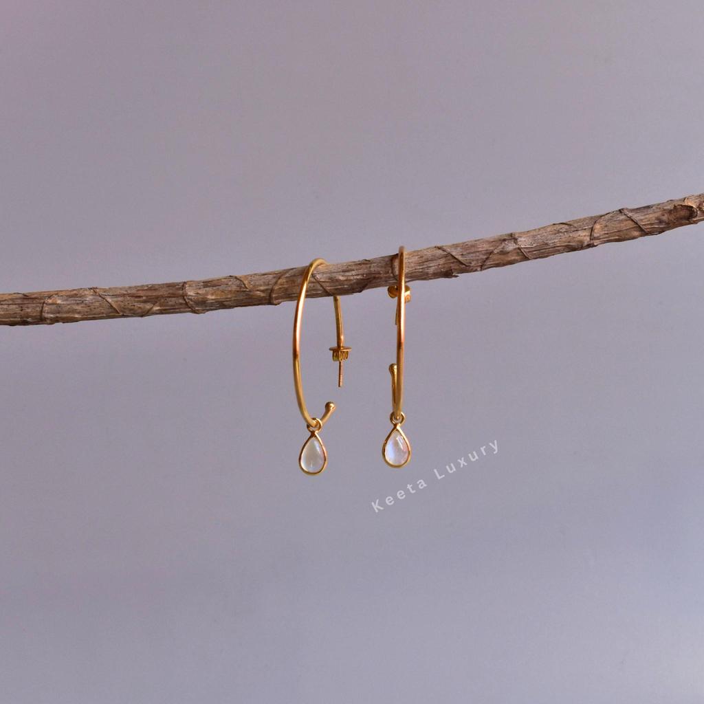 Natural Moonstone earrings , 14k Gold handmade earrings For women , Moonstone hoops earring Healing gemstone earrings , Unique Gifts idea