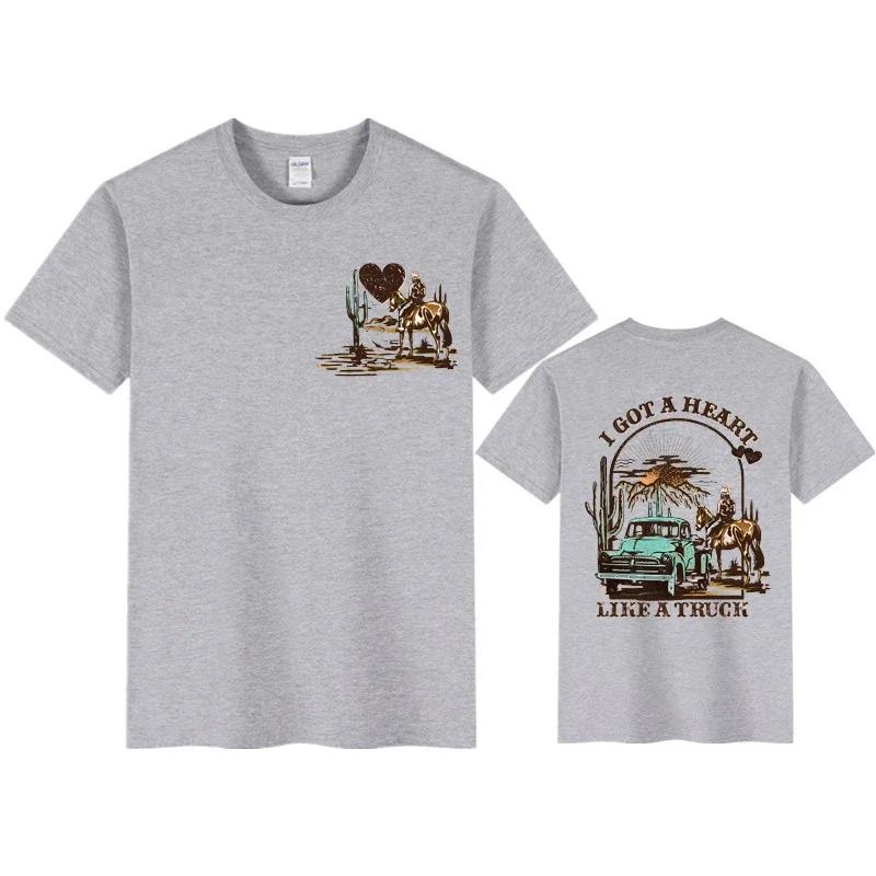 Women Tshirts I Got A Heart Like A Truck Front and Back Shirt Cowboy Tshirts Western Rodeo Desert T Shirts for Women Clothing