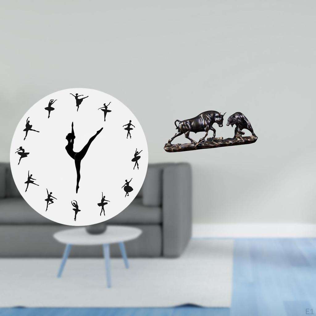 Ballet Dancer Wall Clock with Bull Figurine Feng Shui Bear And Statue Modern Chinese Cow Cattle