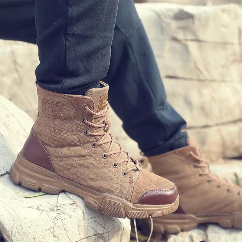 Men's Work Steel Toe Boots Anti Smashing Lightweight Breathable Safety Shoes Wear-resistant High Work Protective Boots for Men