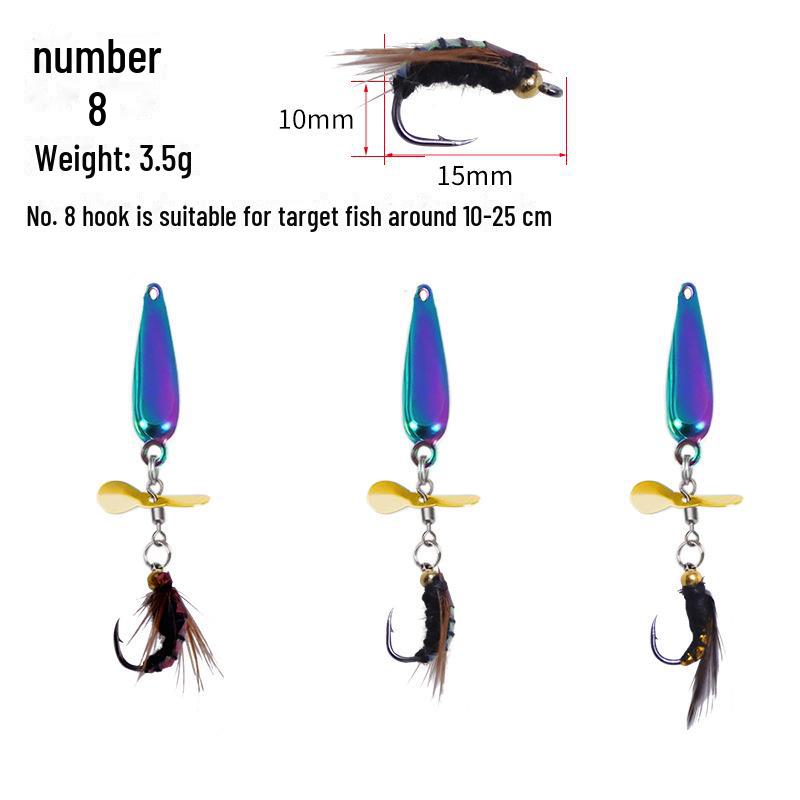 Köder-Mod: Kein Guss, Motten-Pailletten, Propeller, Mikro-Pailletten, Mücken- und weiße Stangenhaken, gewellter Mund.