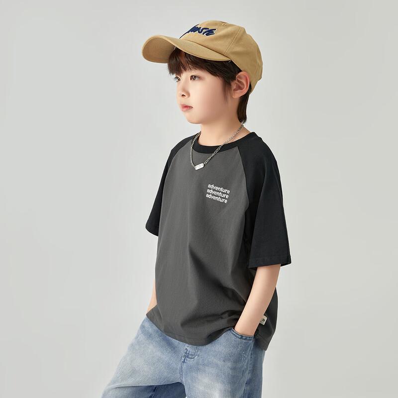 Boy s Color Block Raglan Sleeve Letter Print Ice Cotton T-shirt 140
