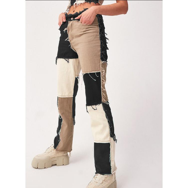 2026 Spring/Summer New Style Patchwork High-Waisted Slim-Fit Women s Jeans S