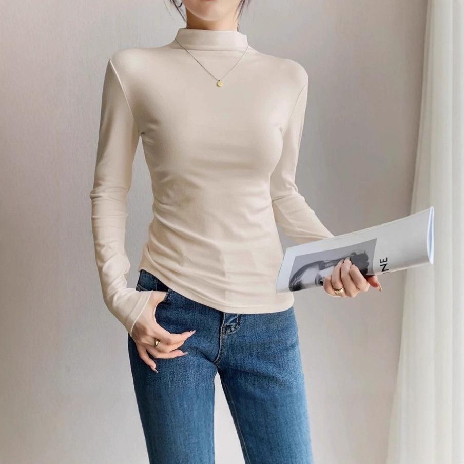 Women's Slim Fit Velvet Long-Sleeve Turtleneck Top for Autumn & Winter
