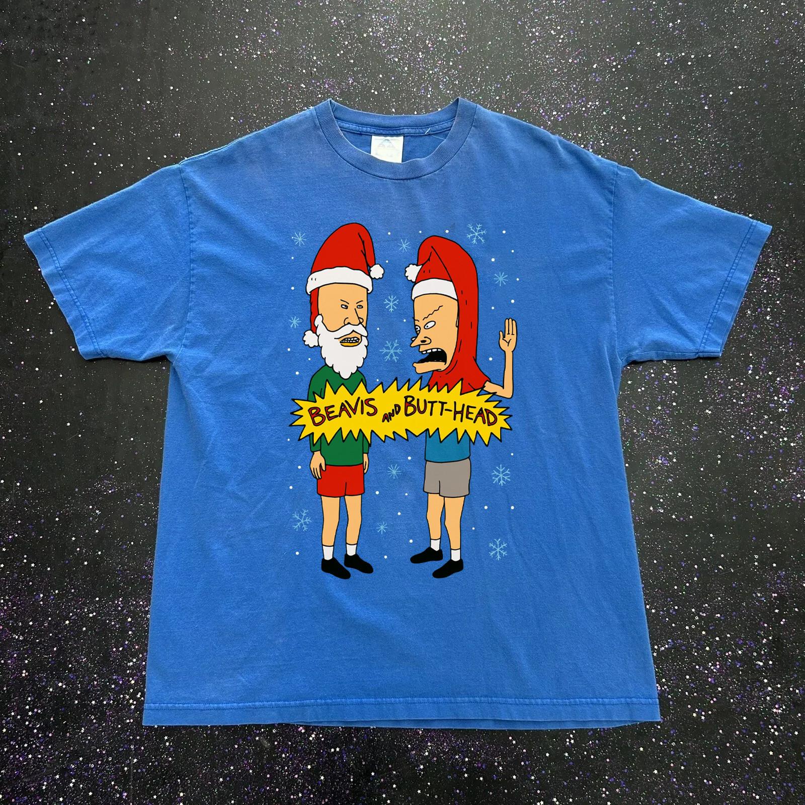 Rare Beavis And Butt-Head Merry Christmas Funny Blue S to 5XL T-shirt TU391 M