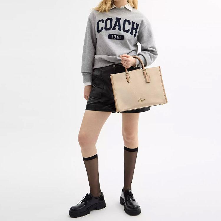 Coach Maggie 37 Gold Metal Logo Coated Canvas And Leather Tote Bag Women Tote Bags Natural CAK59-IMLG6