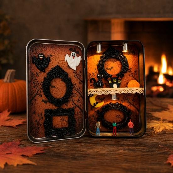 DIY Mini Po Frames Silhouette Tin Box Halloween Miniature Picture Display Storage Container