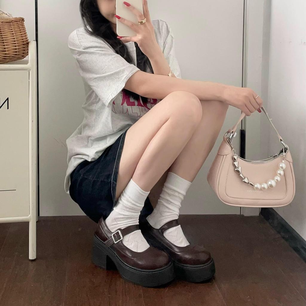 Mary Jane Damenschuhe - Gothic Plateauschuhe Mit Perlen & Schleife, Dicke Sohle