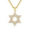 Hip Hop Men Gold Color Plated Jewelry Micro Pave Iced Out Cz Stone Star of David Pendant Hexagram Israel Judaism Necklaces