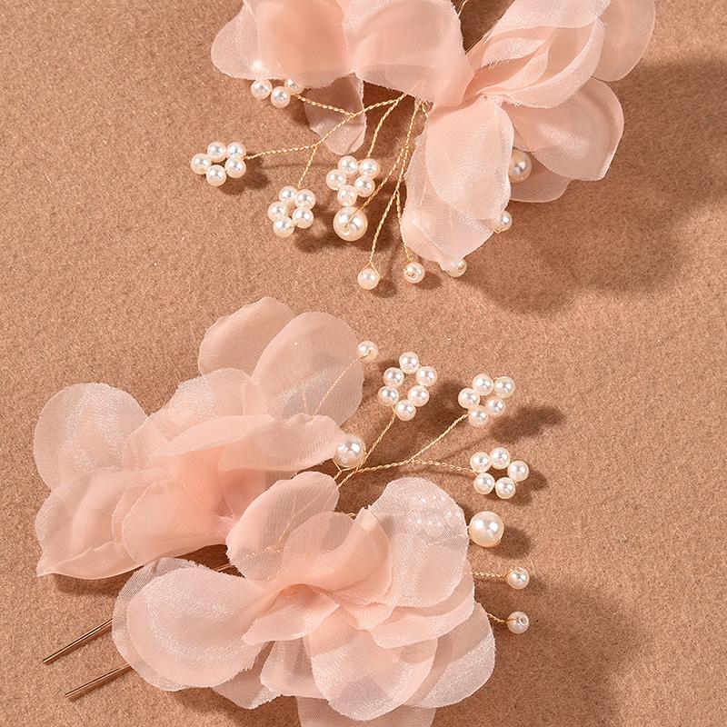 1Pair Wedding U Shape Hair Clips Bridal Headpiece Mesh Flower Pearl Hairpins Women Wedding Hair Accessories Bridal Headdress