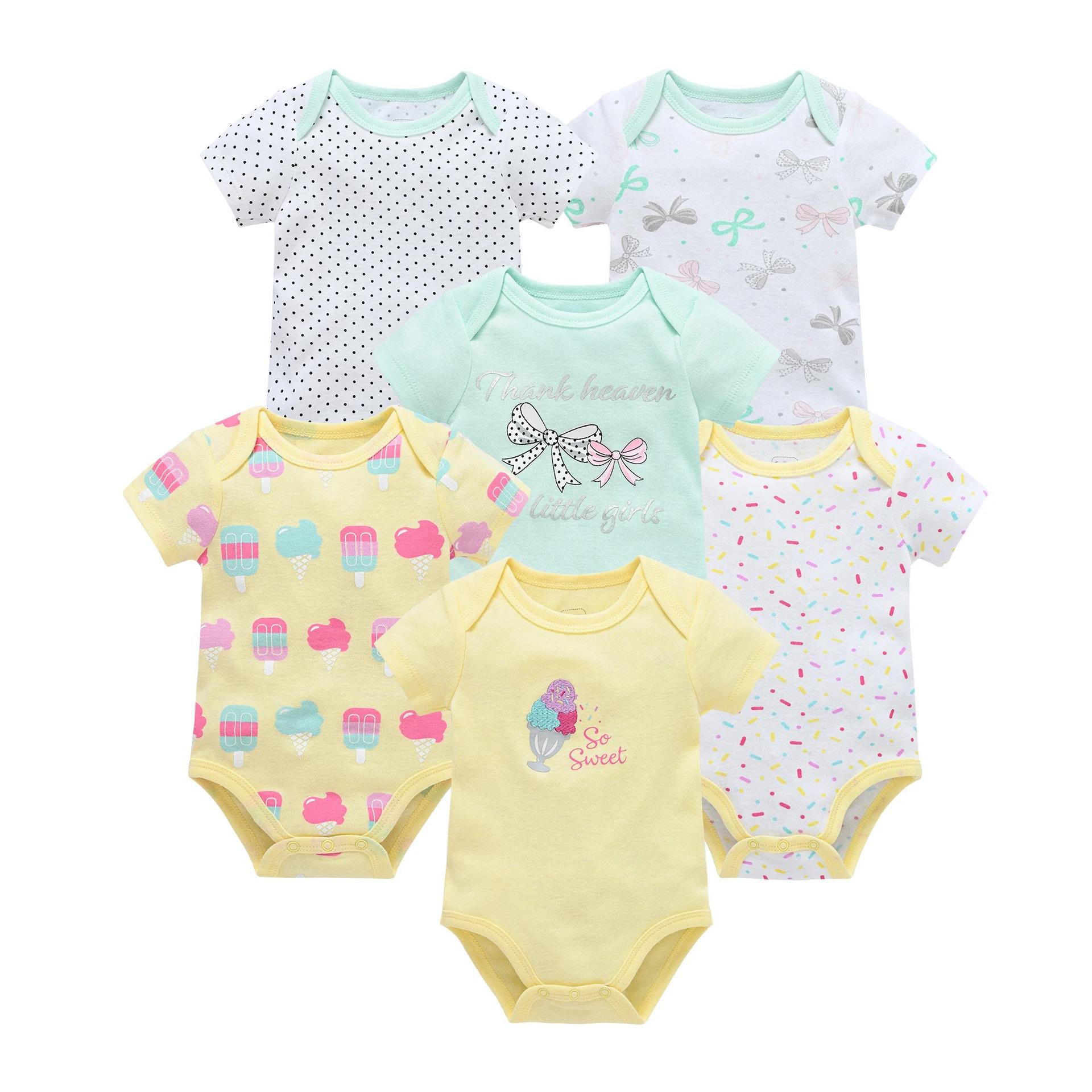 

Korean Style Cartoon Baby Girl Bodysuit Set - 6-Piece Short Sleeve Snap-Crotch Newborn Outfit 2025. 0-3 Months