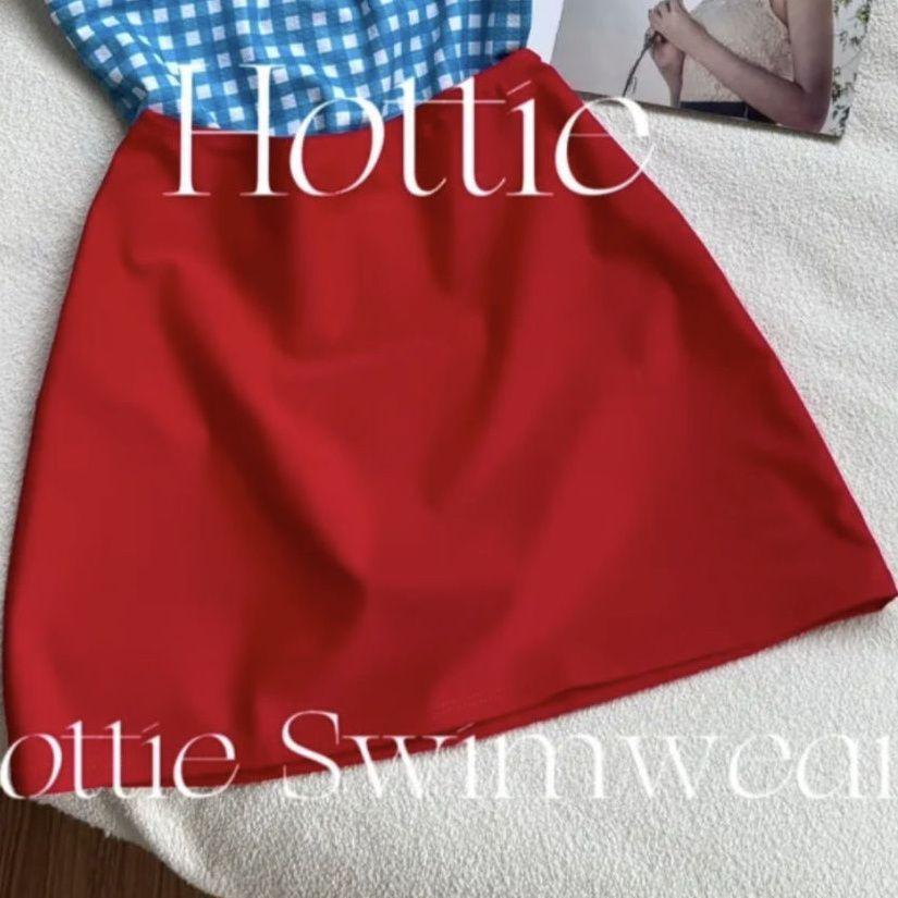 

Less red and blue contrasting colors, plaid one-piece swimsuit, triangular slim-fitting belly-covering short skirt XL