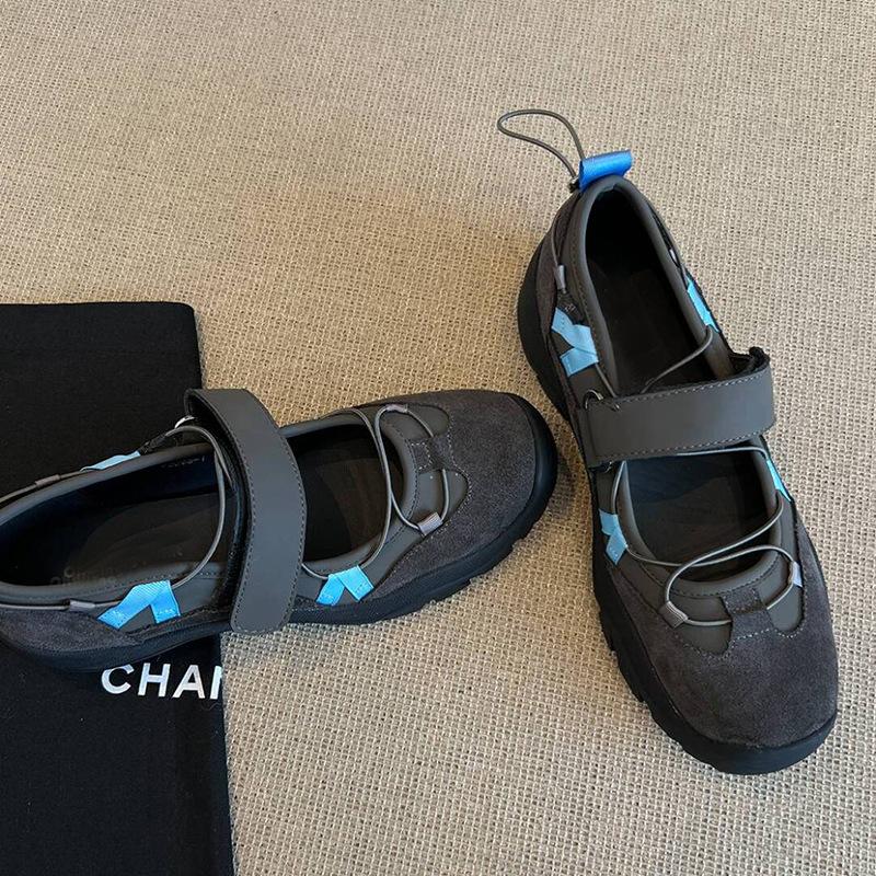 

Cowhide version~ inner heightening platform function wind Korean version dad shoes women s Velcro ballet sports Mary Jane shoes 40 серый