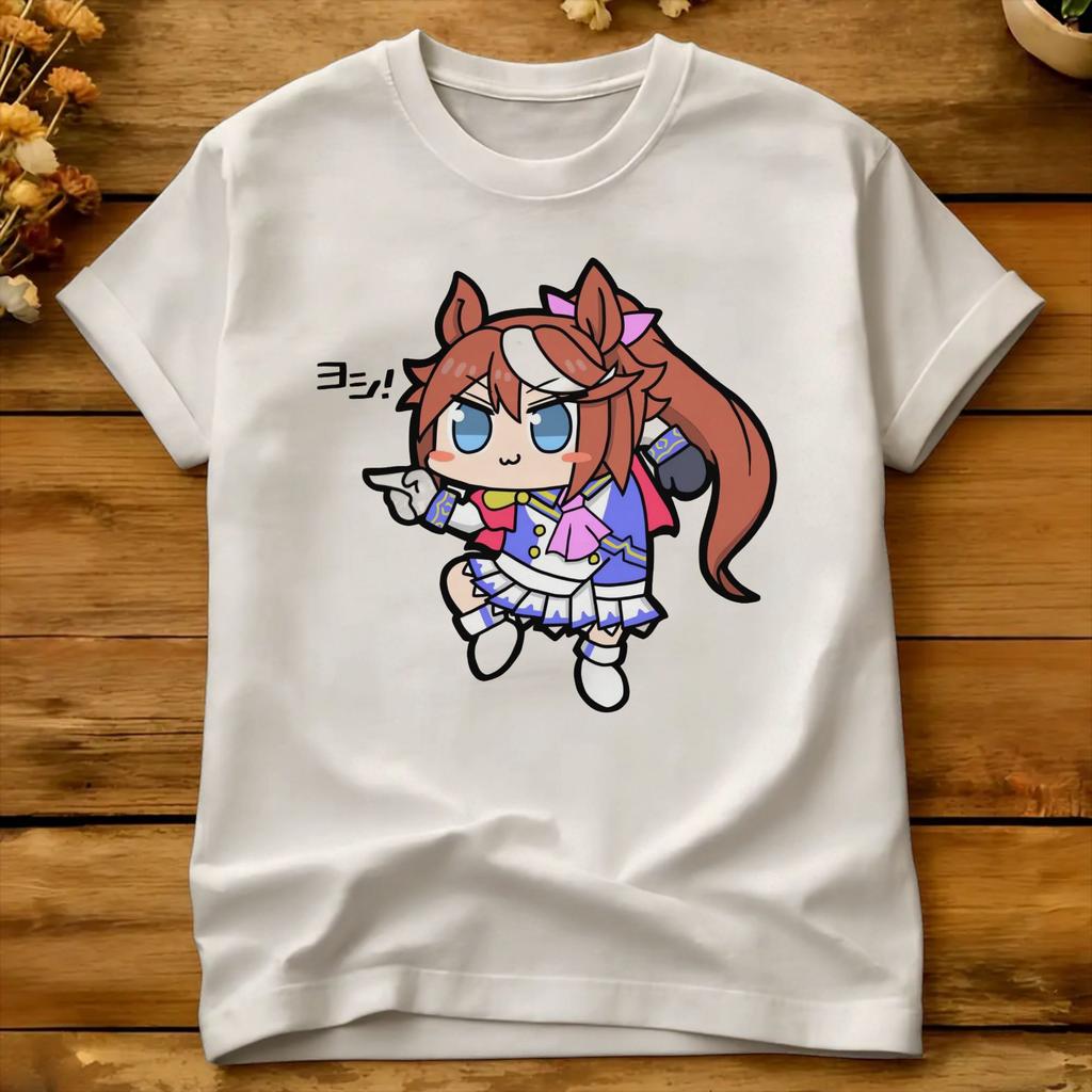 Streetwear Tshirt Uma Musume Tokai Teio Chibi Dynamic Cotton Tshirts Hippie Tshirt For Unisex Beach Y2k Short Sleeve Tops