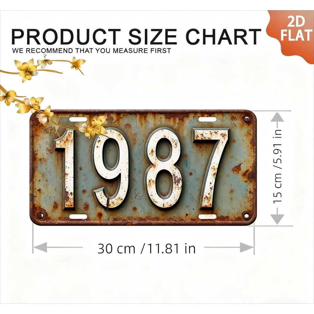 High Definition Metal Tin Sign Vintage Year Number License Plate Style Rustic Retro Wall Art Decor for Home Bar Garage