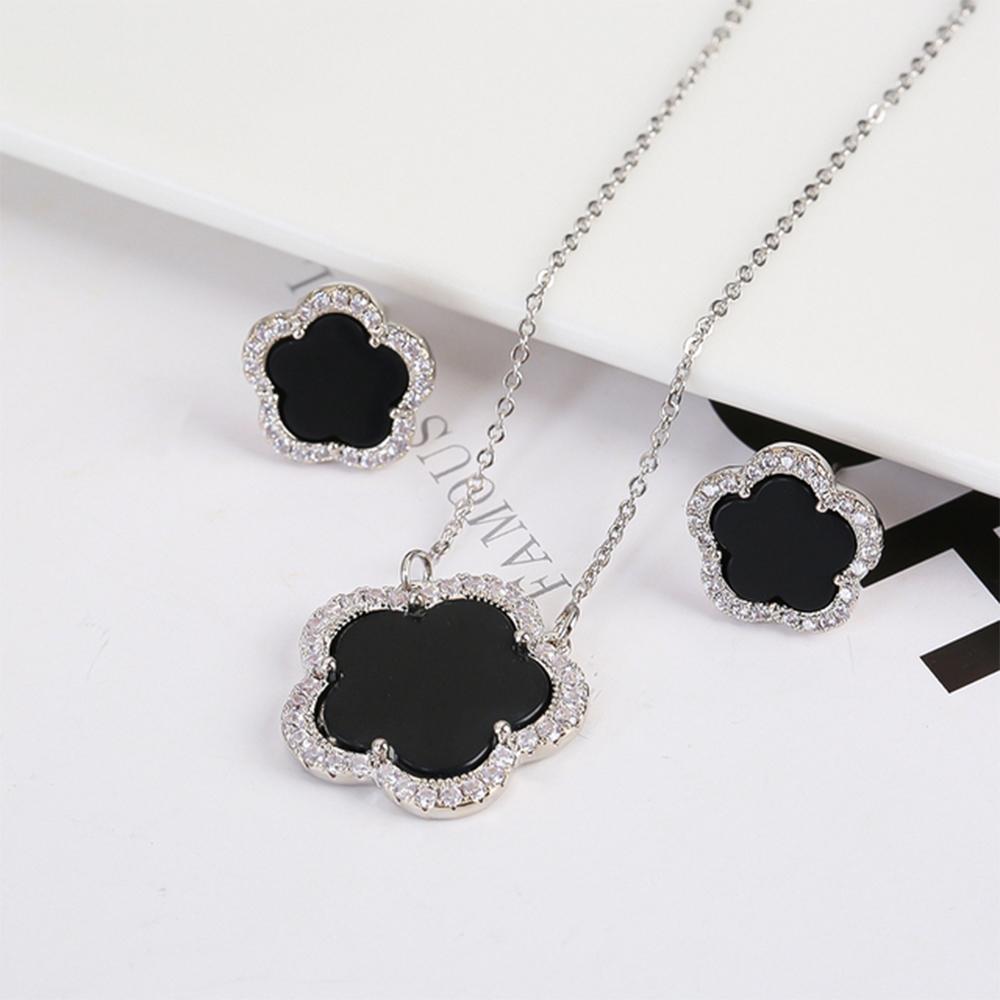Top Quality Women Girls Five Leaf Flower Set Necklace Earrings Fashion Luxury Natural Stone Shell Set High Quality Zircon Gifts