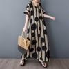 Thin Cotton and Linen Black Flower Robe Dress, Loose Long Skirt for Women