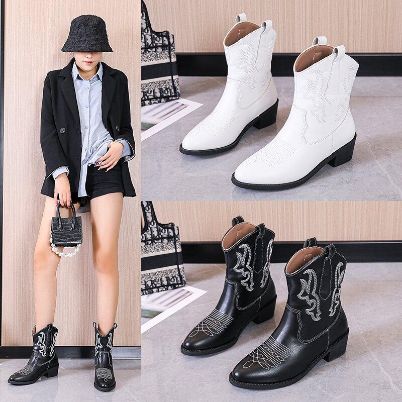 

Новые модные вышитые короткие западные джинсовые сапоги