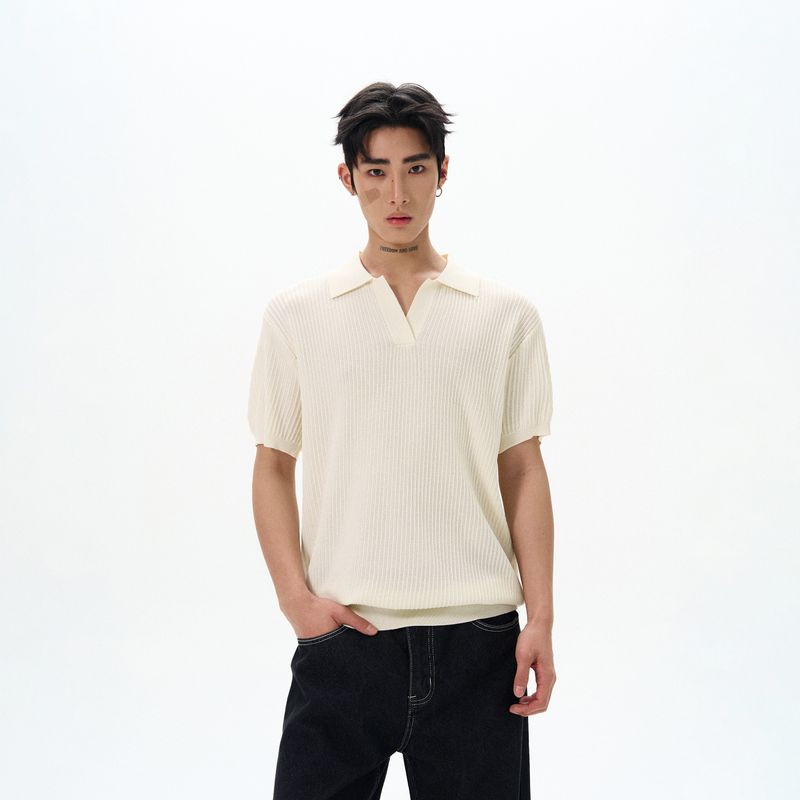 Kisko Simple American Old-Money Style Casual Knit Polo Shirt for Men and Women, Summer Short Loose Cleanfit Short-Sleeve Trendy