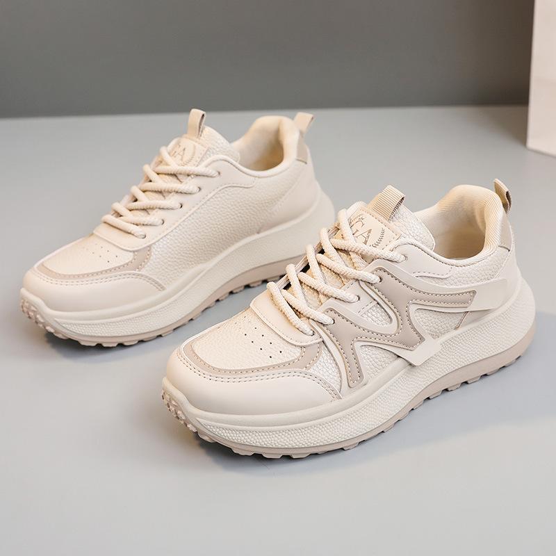 

[Customized] G2602 new 2025 spring and summer breathable women s shoes casual shoes thick sole heightening leather surface color matching sports 35