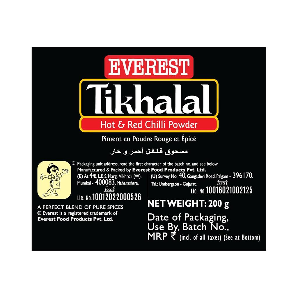 Everest Tikhalal Chilli Powder 200g Pack Spicy Indian Red Chili Seasoning for Cooking