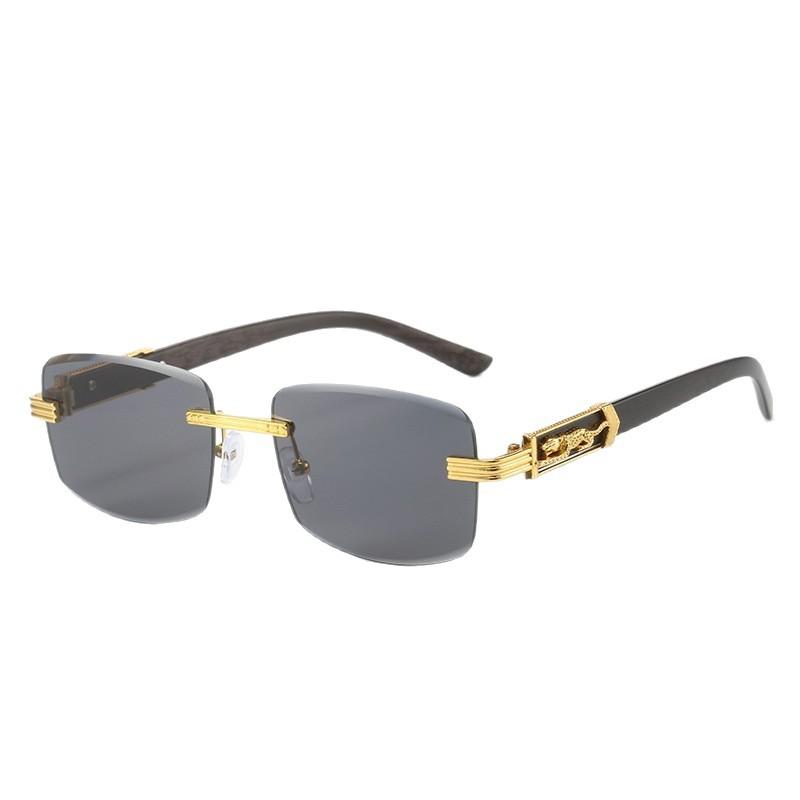 Personalized Leopard Head Retro Metallic Style Sunglasses Men's and Women's Square Frameless High-end UV Resistant Glasses