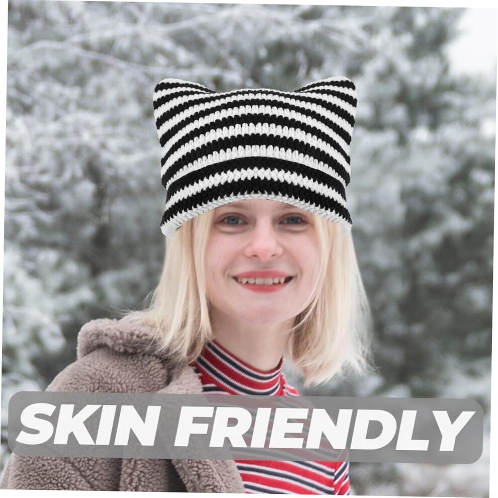Warm Knit Beanie Cap Unisex Knitted Hat Cat Striped Knit Hat Comfortable Elastic