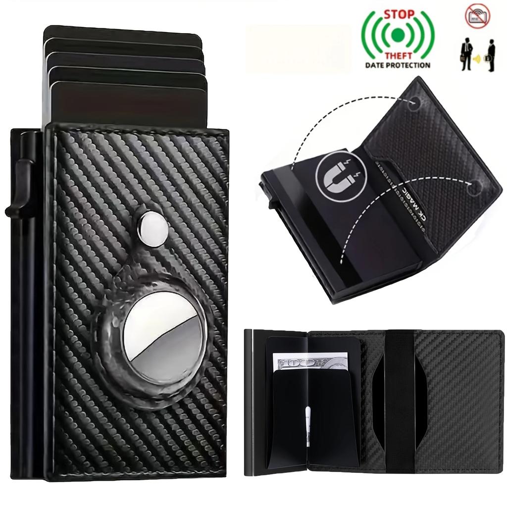 RFID Carbon Fiber Magnetic Wallet Men's Card Holder Slim Wallet Leather Wallet For Apple Air Tag Wallet - The Ideal Gift for Men