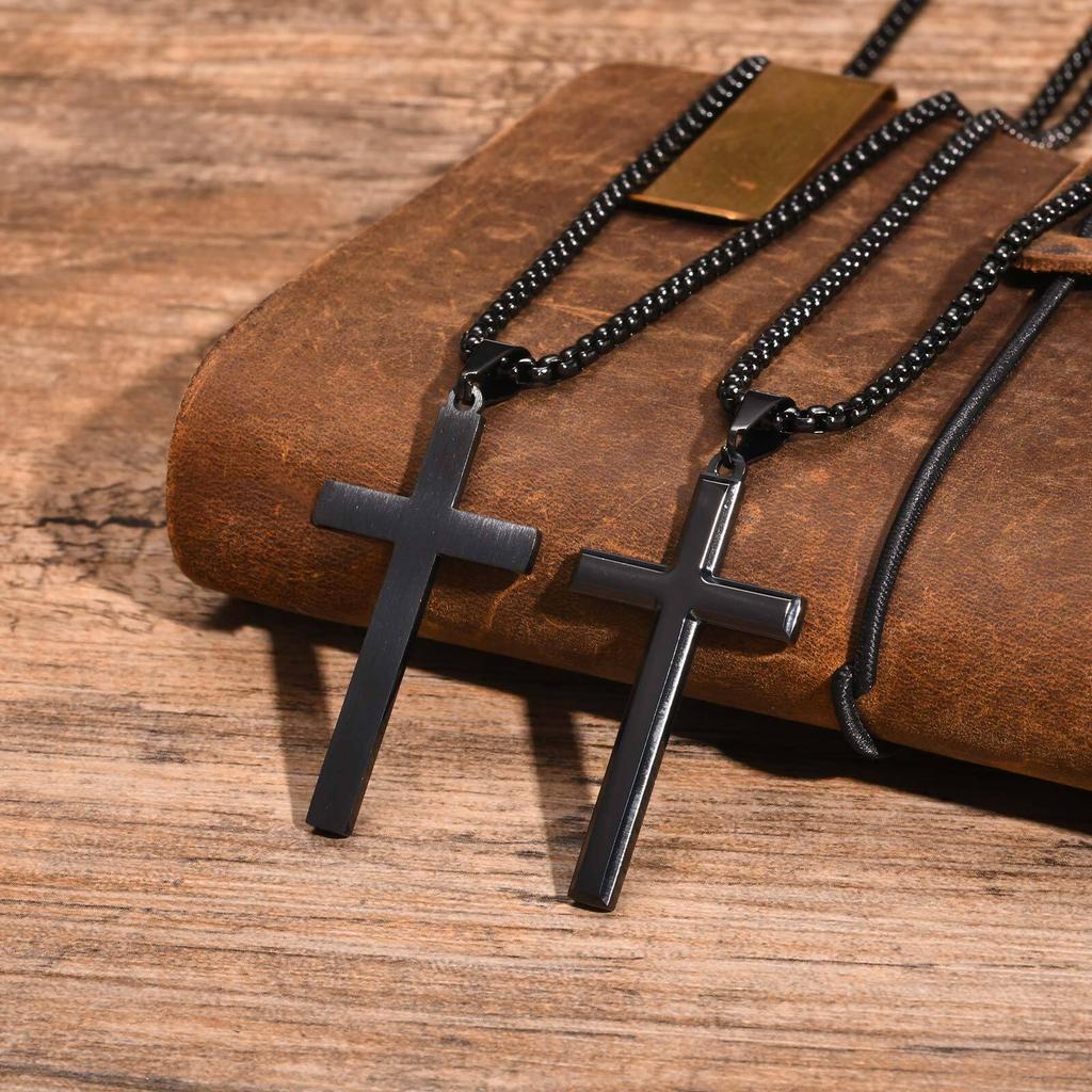 Vnox Simple Mens Cross Pendant Necklaces, Classic Stainless Steel Plain Cross Collar Necklaces