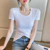 Women's 2025 Slim Fit White Round Neck Short Sleeve Pure Cotton T-Shirt