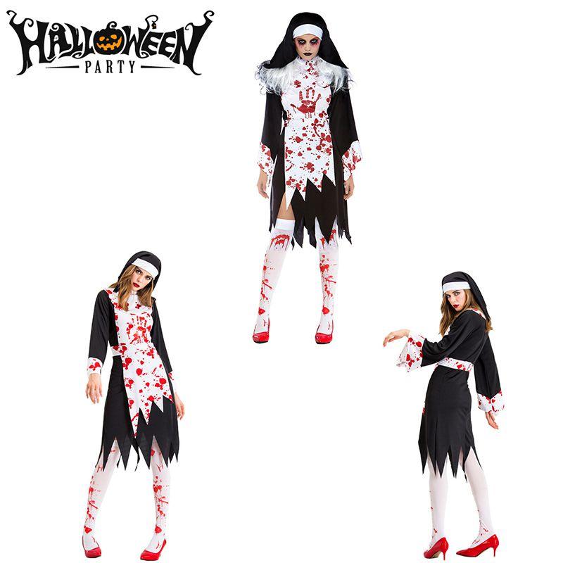 Scary Halloween Horror Nun Ghost Cosplay Costume For Women