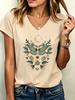 V-Neck Women's Casual Short Sleeve V Neck T-Shirt Graphic Butterfly Floral Print with Moon Stars Spring Summer Top Clothing