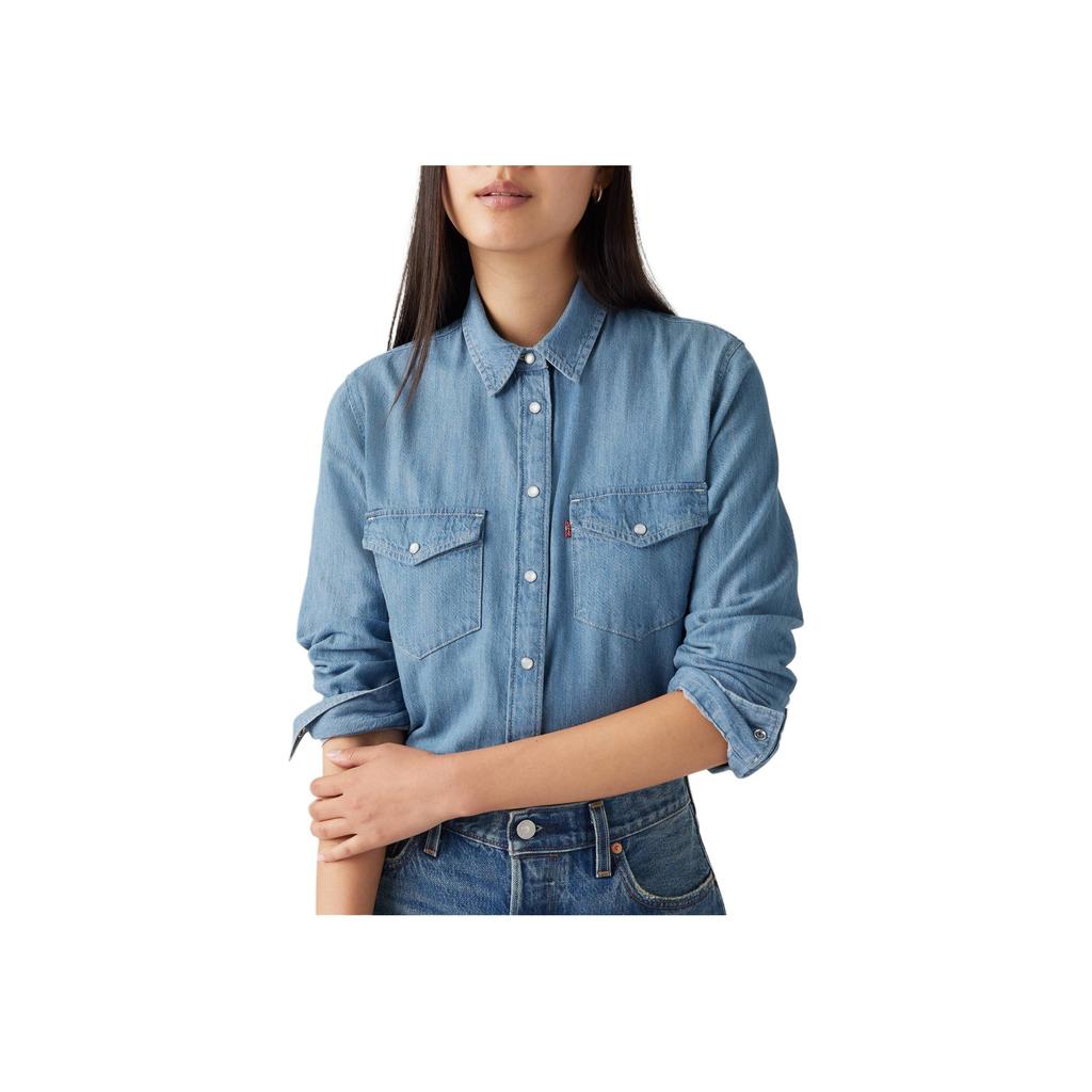 Levis Linen And Denim Series Simple Comfortable Versatile Denim Pointed Collar Long Sleeve Shirt Women Shirts Medium-Blue 16786-0105