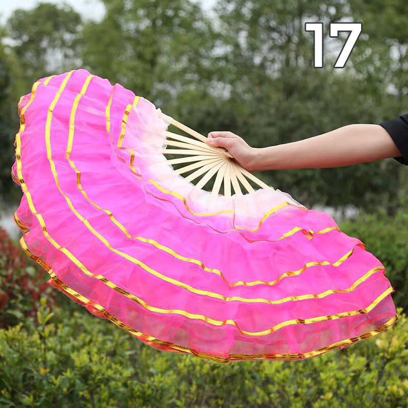 Éventail pliant coloré en soie teinte pour danseuse, éventails en soie imitation pour la pratique, style chinois fait main, accessoires de performance de danse Yangko