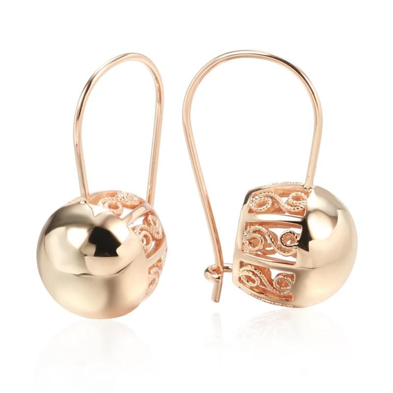 Rose Gold Color Big Glossy Ball Drop Earrings For Women Simple Natural Zircon Accessories Ethnic Bride Wedding Jewelry