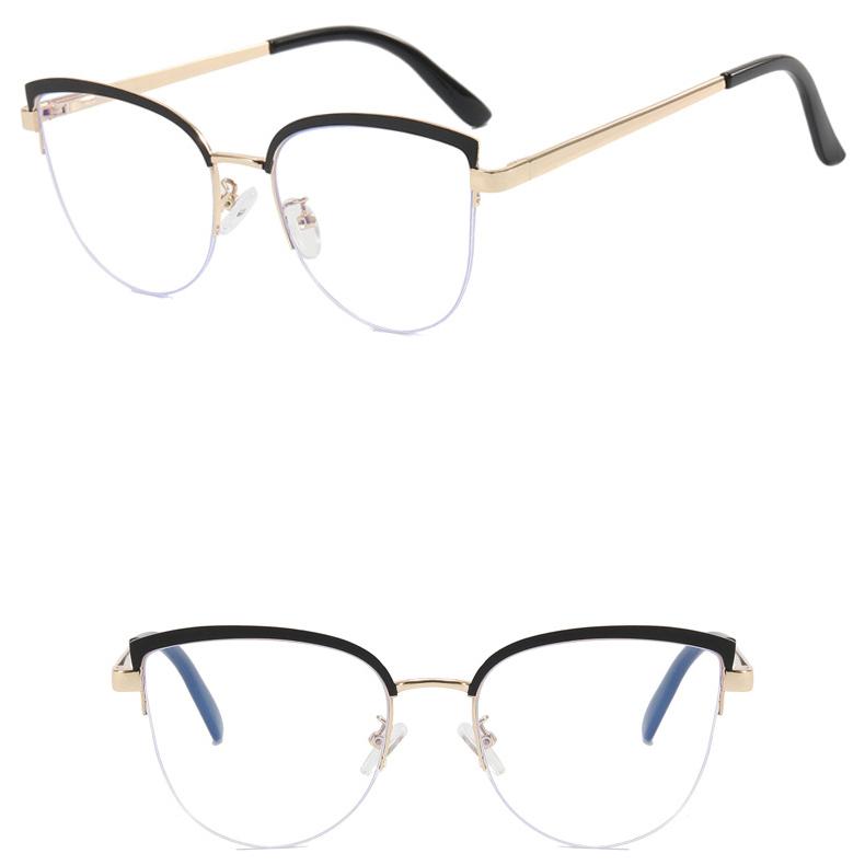 Women's Glasses Anti-Blue Light Fashion Personality Art Retro Cat Eye Metal Plain Glasses Driving Students' Street Shot Commuting Glasses