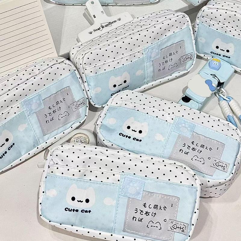 Kreskówkowy Uroczy Kot w Kropki Piórnik Duża Pojemność Wielowarstwowa Torba na Artykuły Szkolne Piórniki Artykuły Szkolne dla Uczniów