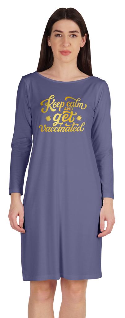 Inkmeso Keep Calm And Get Vaccinated T-Shirt Funny Pro Vaccine Boat Neck