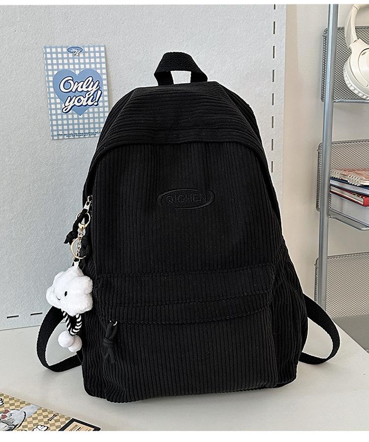 Schoolbag Corduroy Large Capacity Backpack New Casual Versatile Striped Velvet Mori Backpack Lightweight High School Student School Bag