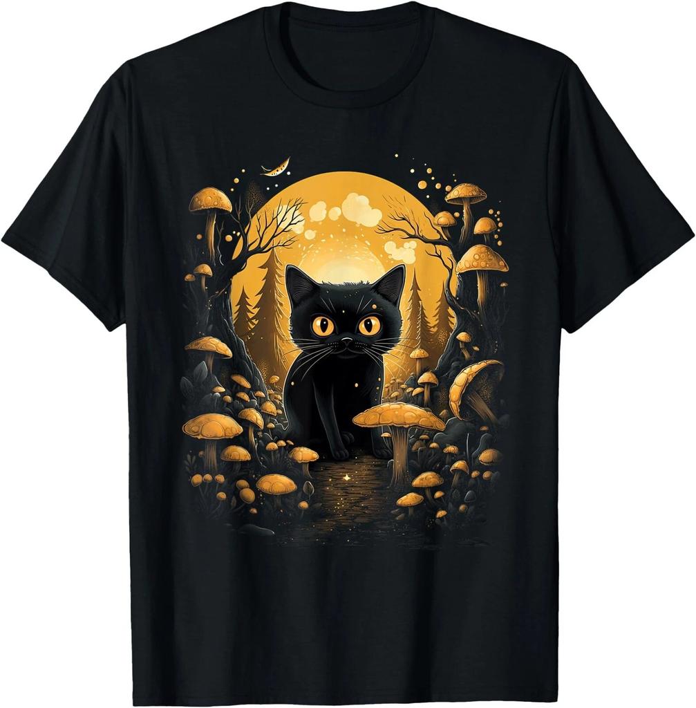 Aesthetic Goblincore and dark Cottagecore Cat under Mushroom T-Shirt, Unisex Tee