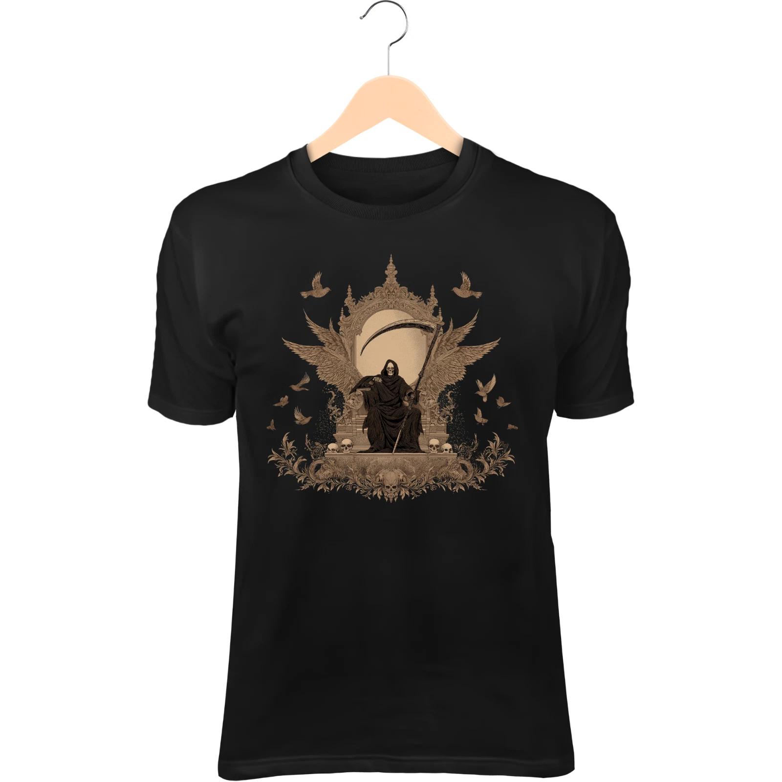 Throne Reaper II T-Shirt – Black Wings Wrapped, Scythe at Side, Bone Throne 2XL