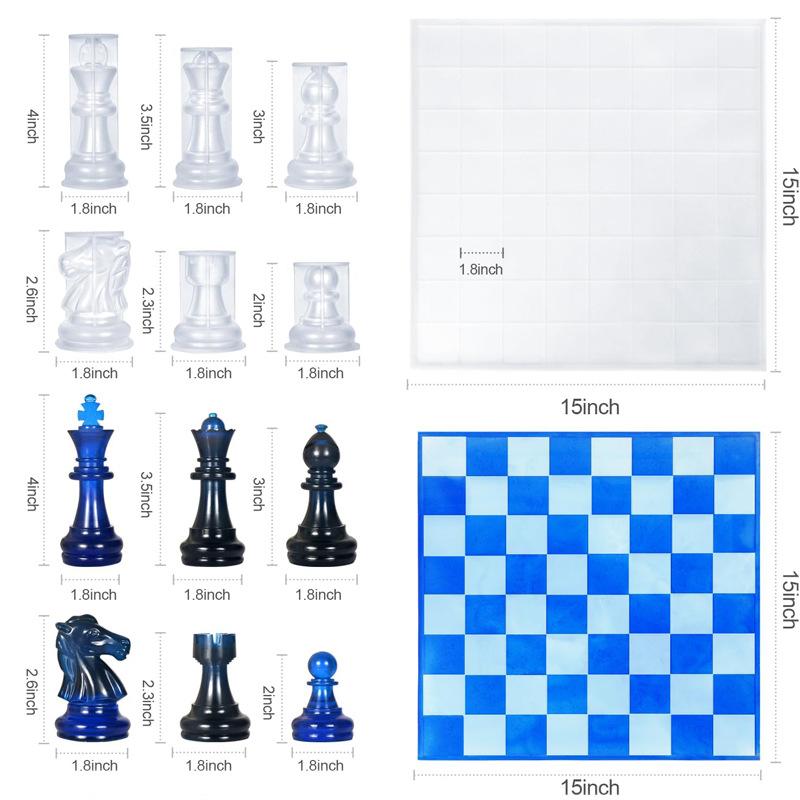 תבנית סט שחמט משרף עם לוח שחמט תבניות שרף סיליקון תבנית שרף שחמט תלת-ממדית ליצירה עצמית מתנה ליום הולדת